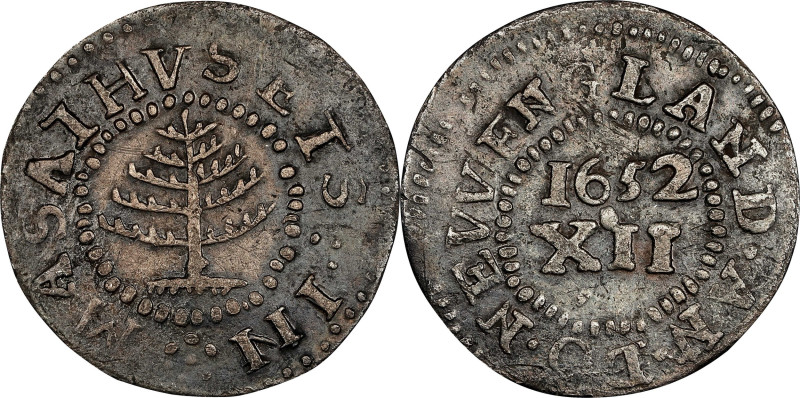 1652 Pine Tree Shilling. Small Planchet. Noe-26, Salmon 9-E, W-900. Rarity-5. VF...