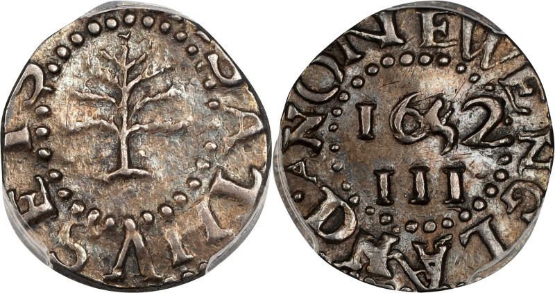 1652 Pine Tree Threepence. Noe-35, Salmon 1-Ai, W-635. Rarity-6+. Pellets at Tru...