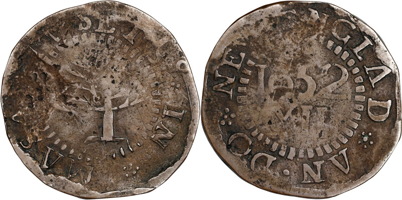 "1652" Pine Tree Shilling. Struck Copy. Noe-E. Bronze. Fine Details--Damage (PCG...