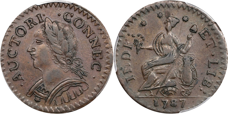 1787 Connecticut Copper. Miller 6.1-M, W-2820. Rarity-1. Mailed Bust Left, Laugh...