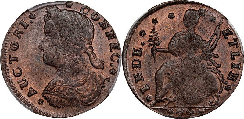 1787 Connecticut Copper. Miller 32.2-X.1, W-3220. Rarity-2. Draped Bust Left. MS...