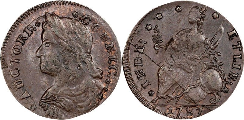 1787 Connecticut Copper. Miller 33.2-Z.17, W-3370. Rarity-6-. Draped Bust Left. ...