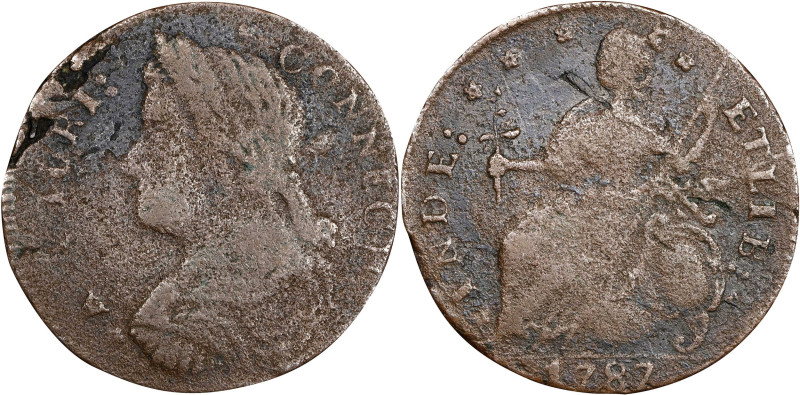 1787 Connecticut Copper. Miller 33.7-Z.10, W-3435. Rarity-8. Draped Bust Left. F...