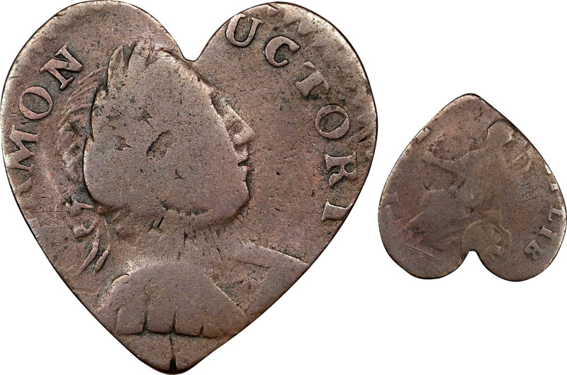 Heart-shaped Cutout of a 1787 Vermont Copper. RR-12, Bressett 11-K, W-2110. Rari...