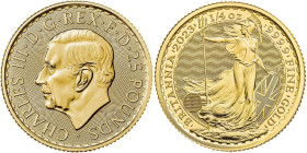 2023 Royal Succession Gold 1/4 Ounce Britannia, #10 Coin Struck Under King Charles III. Assay Master Signature Label. MS-70 (NGC).
#10 Gold 1/4 Ounce...