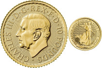2023 Royal Succession Gold 1/10 Ounce Britannia, #7 Coin Struck Under King Charles III. Assay Master Signature Label. MS-68 (NGC).
#7 Gold 1/10 Ounce...