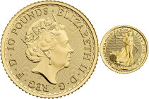 2023 Royal Succession Gold 1/10 Ounce Britannia, #3 to Last Coin Struck Under Queen Elizabeth II. Assay Master Signature Label. MS-70 (NGC).
#3 to La...