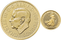 2023 Royal Succession Gold 1 Ounce Britannia, #3 Coin Struck Under King Charles III. Assay Master Signature Label. MS-69 (NGC).
#3 Gold 1 Ounce Brita...