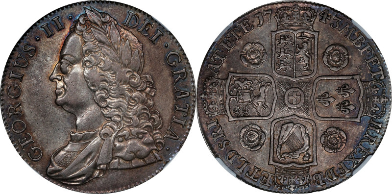 GREAT BRITAIN. Crown, 1743. Year SEPTIMO. London Mint. George II. NGC AU-58.
S-...