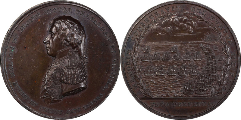 GREAT BRITAIN. Death of Horatio Nelson/Battle of Trafalgar Bronze Medal, 1805. P...