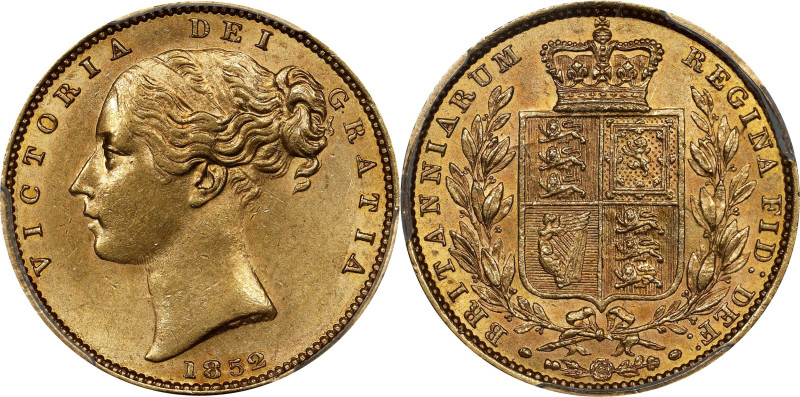 GREAT BRITAIN. Sovereign, 1852. London Mint. Victoria. PCGS MS-62.
S-3852C; Fr-...