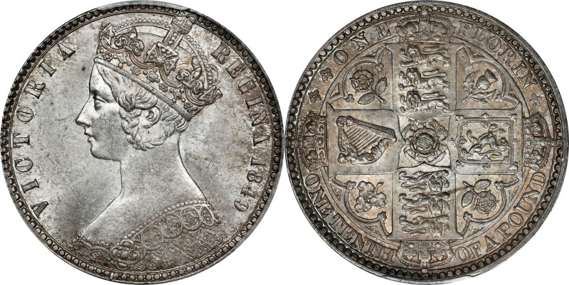 GREAT BRITAIN. "Gothic" Florin, 1849. London Mint. Victoria. PCGS MS-63+.
S-389...