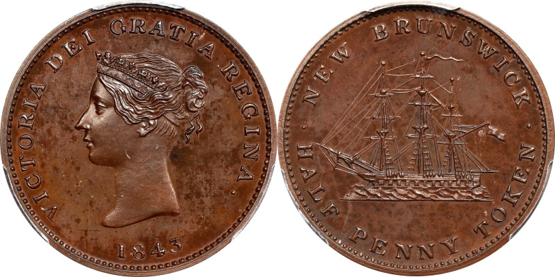 CANADA. New Brunswick. Copper 1/2 Penny Token, 1843. London Mint. Victoria. PCGS...