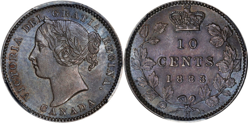 CANADA. 10 Cents, 1883-H. Birmingham (Heaton) Mint. Victoria. PCGS-64.
KM-3. A ...