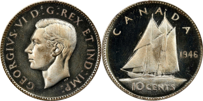 CANADA. 10 Cents, 1946. Ottawa Mint. George VI. PCGS SPECIMEN-67.
KM-34. Alread...