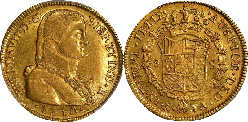 CHILE. 8 Escudos, 1810-So FJ. Santiago Mint. Ferdinand VII. PCGS Genuine--Tooled...