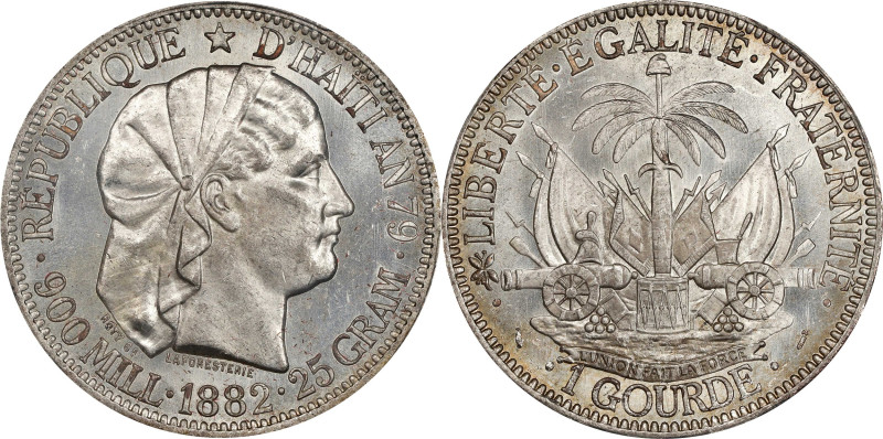 HAITI. Gourde, 1882. Paris Mint. PCGS MS-63.
KM-46. One of the finer examples o...