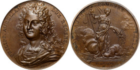 1716 Duc D'Orleans / Happiness of France Medal. Adams S-6. Bronze. MS-63 (PCGS).
42.8 mm. Plain edge, with no Paris Mint markings, but with a square ...