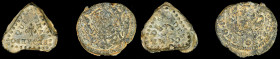 Lot of (2) of Lead Bailing Seals from the Compagnie des Indes.
Included are: approximately 15 mm x 16 mm triangular seal dated 1723, inscribed FLOREB...