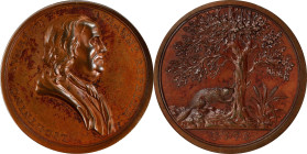 "1776" (post-1807) Franklin American Beaver Medal. Betts-546, Julian CM-8, Greenslet GM-80. Bronzed Copper. Specimen-62 (PCGS).
41 mm. A handsome exa...