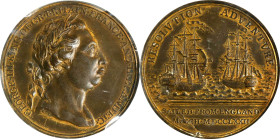 1772 Resolution and Adventure Medal. Betts-552. Brass or "platina." MS-62 (PCGS).
42 mm. Original hanger and mount no longer present, but the conditi...