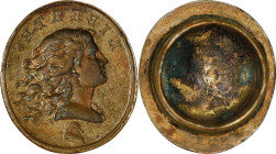 (ca. 1790?) LIBERTE Wax Seal. Brass. Extremely Fine or better.
Oval face, 23.9 mm x 21.6 mm. Brazed onto a hollow oval seal body, 17.0 mm tall. This ...