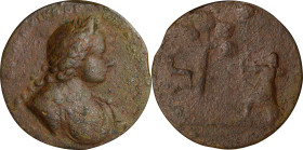 Undated (ca. 1714-1727) George I Indian Trade Medal. Obverse Signed TC. Quarcoopome III-E, Jamieson-2 (for types), Betts 165 (for types). Brass. Very ...