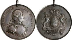 Undated (ca. 1812) George III Indian Peace Medal. Solid Silver. Large Size. Adams-7.3, Betts-438, Eimer-736. Choice Very Fine.
77 mm. 1353.7 grains. ...