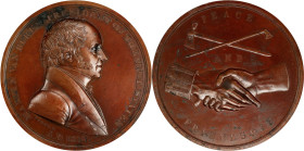Display Pair of 1837 Martin Van Buren Indian Peace Medals. Bronze. Second Size. Julian IP-18, Prucha-44. First Reverse. With Original Case and Descrip...