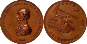 "1845" James K. Polk Indian Peace Medal. Bronze. First Size. Julian IP-24, Prucha-46. Second Reverse. MS-66 BN (NGC).
76 mm. Beautiful autumn-brown w...