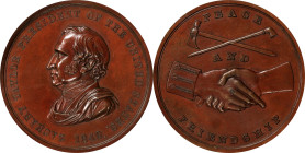 "1849" Zachary Taylor Indian Peace Medal. Bronze. Second Size. Julian IP-28, Prucha-47. Second Reverse. MS-63 BN (NGC).
62.4 mm. Attractive deep maho...