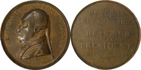 1790 Manly Medal. First Obverse. Musante GW-10, Baker-61B. Bronze. Specimen. AU Details--Tooled (PCGS).
49 mm. Handsome brassy-gold and olive-gray su...