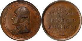 "1790" (ca. 1858) Manly Medal. Second Obverse. Musante GW-11, Baker-62B. Copper. MS-63 (NGC).
49 mm. These were struck well after the 1790 date, as a...