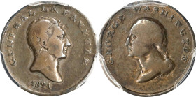 1824 Lafayette Visit Medalet. Musante GW-112, Baker-198A. Silver. Fine Details--Mount Removed (PCGS).
14.6 mm. Without the original integral suspensi...