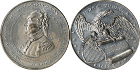 1834 American Eagle Medal. Musante GW-147, Baker-55. White Metal. Plain Edge. MS-62 (PCGS).
49.5 mm. 46.0 grams. A superb example of this distinctive...