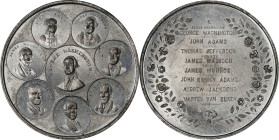 Undated (ca. 1856) Eight Presidents Medal without Signature. Restrike. Musante GW-153R, Baker-221D. White Metal. MS-65 (NGC).
46 mm. Lustrous and mos...