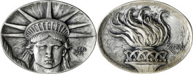 1986 Statue of Liberty Centennial Medal. By Eugene Daub. Miller-55. Silver. Edge #018/100. Mint State.
103.5 mm x 80 mm, oval. 15.62 troy ounces, XRF...