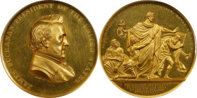 (1861) Congressional Gold Medal to Dr. Frederick Rose. Julian PE-29, Milford Haven 627. Gold. MS-62 (PCGS).
76 mm, 7.4 mm to 8.1 mm thick at the rims...