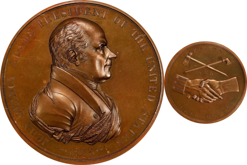 1825 John Quincy Adams Indian Peace Medal. Bronze. First Size. Julian IP-11, Pru...