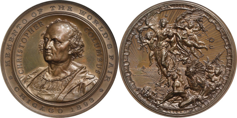 1893 World's Columbian Exposition Columbus Portrait Medal. By Stefano Johnson. E...