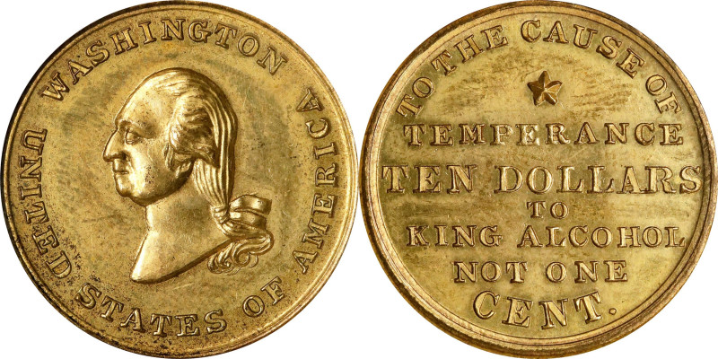 Undated (ca. 1855) King Alcohol Medal. Musante GW-177, Baker-334. Brass. Reeded ...