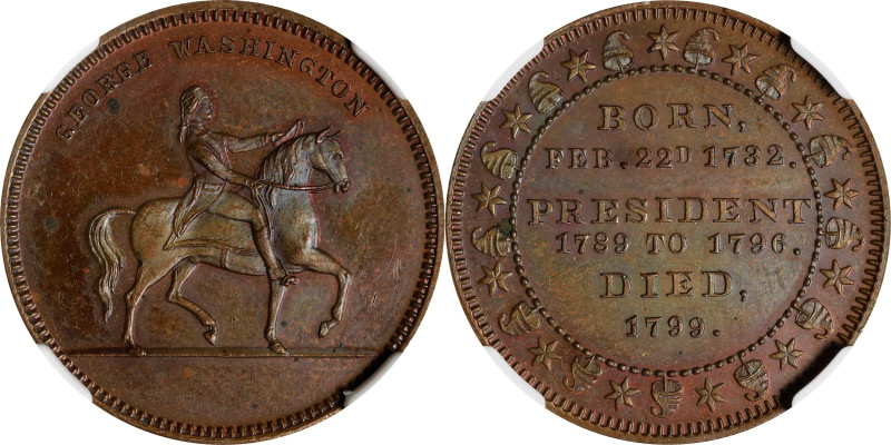 "1799" (ca. 1862) Equestrian Washington - Born, Died Medal. Musante GW-547, Bake...