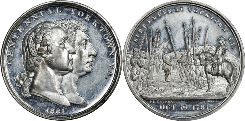 1881 Yorktown Centennial Medal. Musante GW-963, Baker-452C. White Metal. Specime...