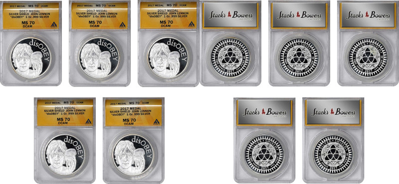 Lot of (5) 2017 John Lennon disOBEY Series 1oz Silver Medals. By Chris Duane. St...