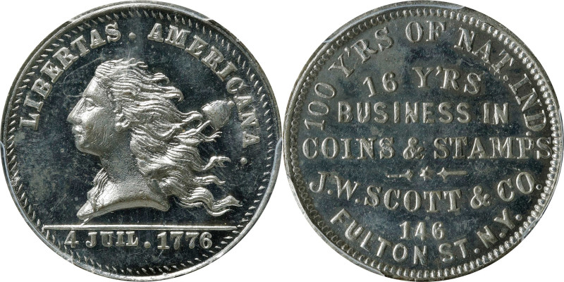 NEW YORK. New York. "1776" (1876) J.W. Scott & Co. Rulau NY-NY 830. White Metal....