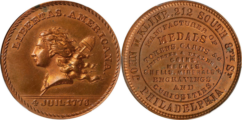 PENNSYLVANIA. Philadelphia. "1776" (1876) John W. Kline. Rulau Pa-Ph 205. Copper...