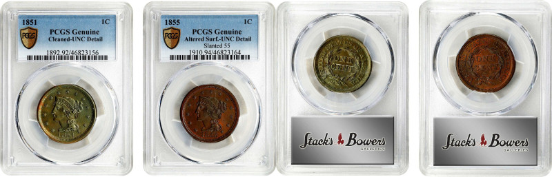 Lot of (2) Braided Hair Cents. Unc Details (PCGS).
Included are: 1851, Cleaned;...