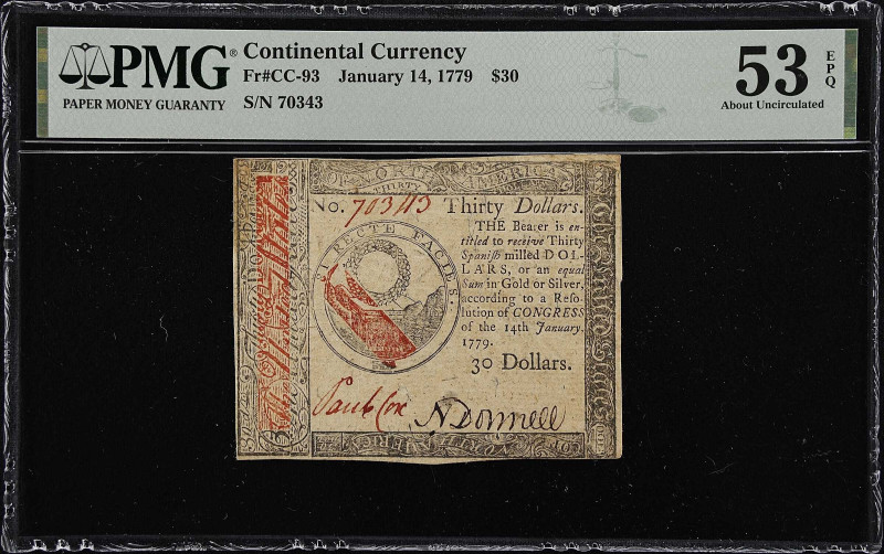 CC-93. Continental Currency. January 14, 1779. $30. PMG About Uncirculated 53 EP...