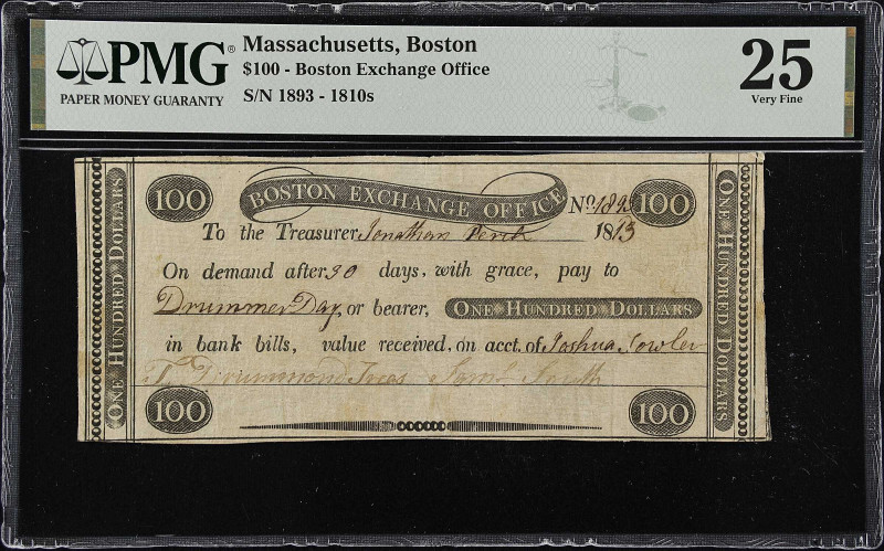 Boston, Massachusetts. Boston Exchange Office. 1813 $100. PMG Very Fine 25.
181...