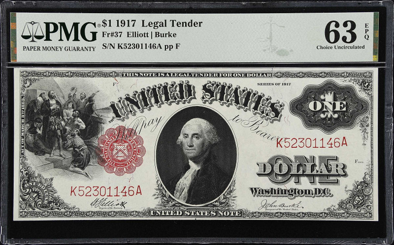 Fr. 37. 1917 $1 Legal Tender Note. PMG Choice Uncirculated 63 EPQ.
Elliott - Bu...